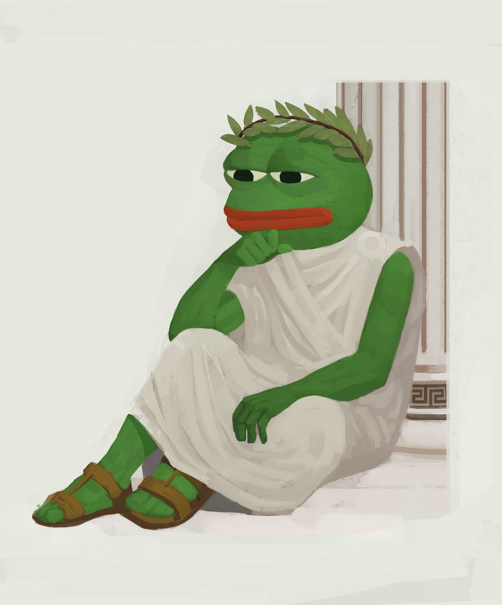 Greek Pepe philosopher in the distance